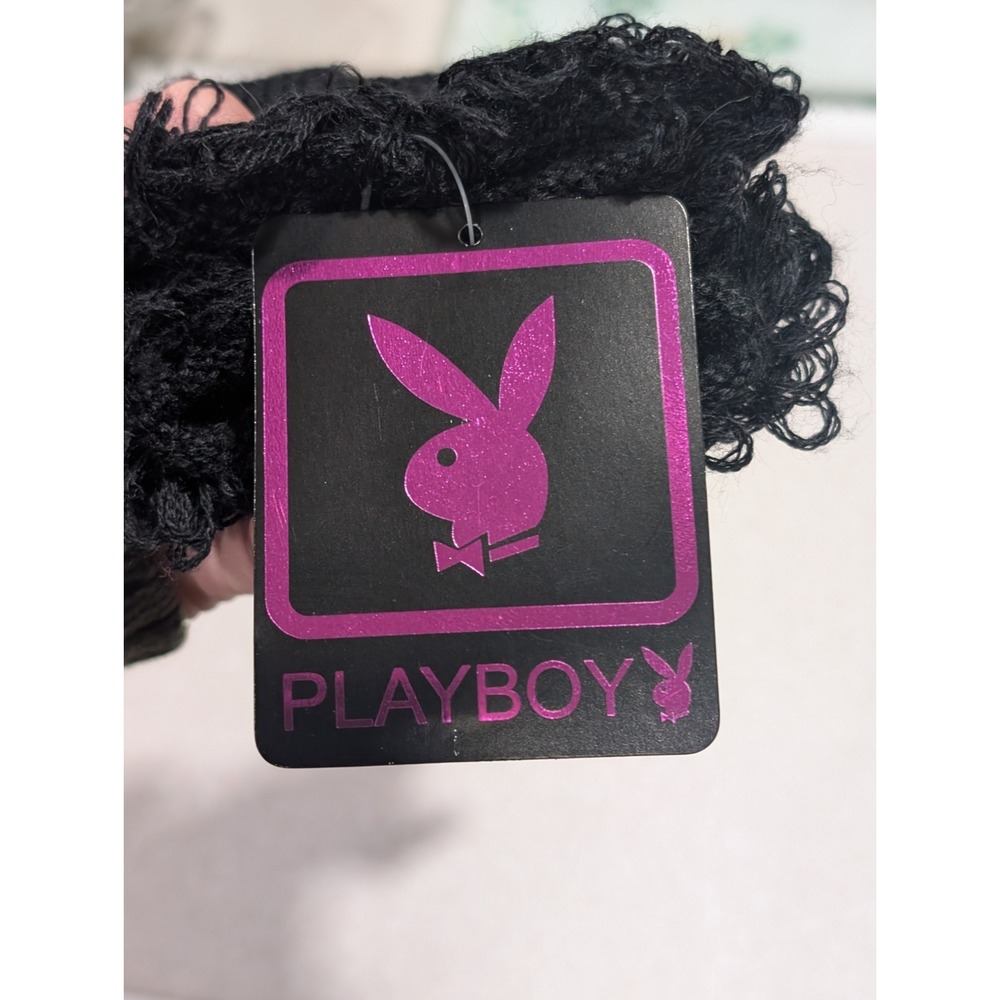 2006 PLAYBOY Logo Black Crochet Women's Gloves Size Med. Stretch Wool Blend New - Picture 4 of 8